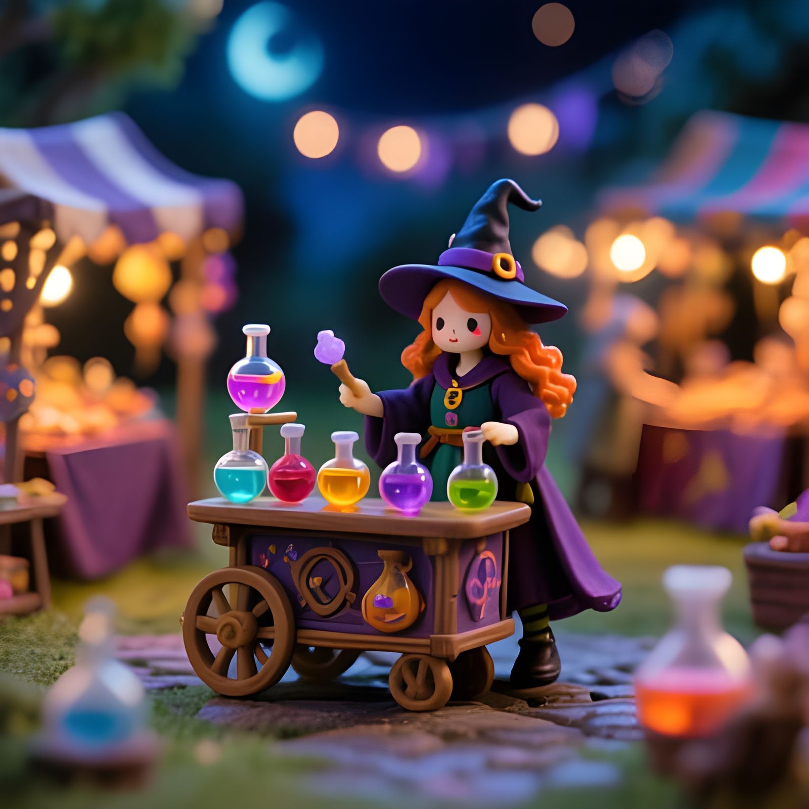 Magical Witch Potions Stand at Night Market