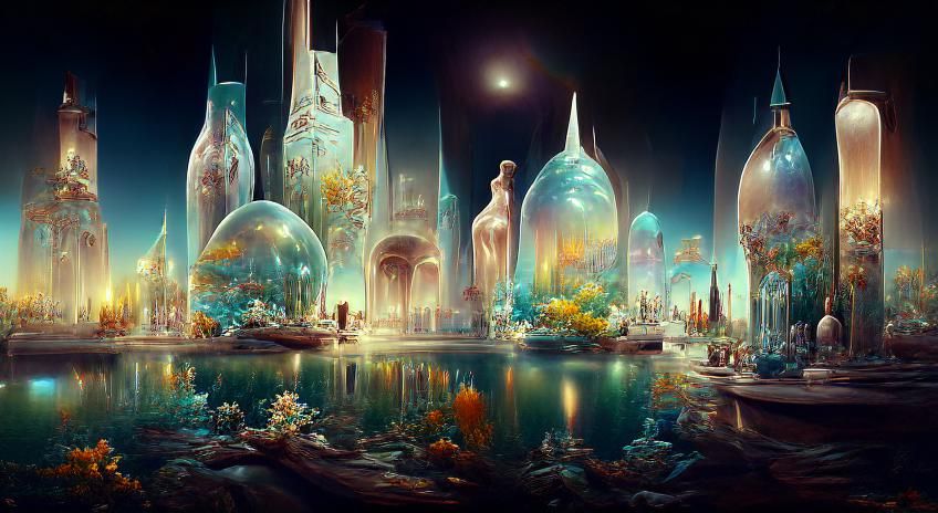 Retrofuturistic Cityscape in Dieselpunk Atompunk Style