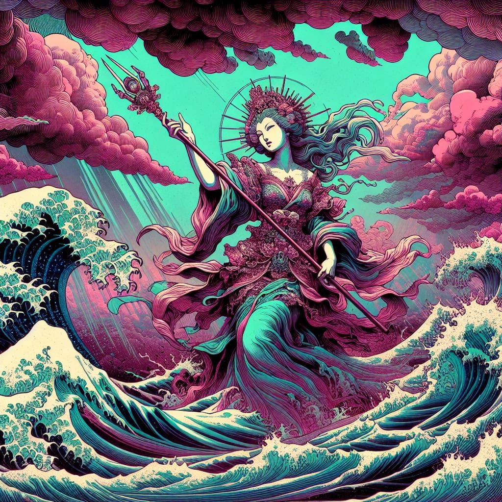 Goddess of the Sea in the style of Katsushika Hokusai