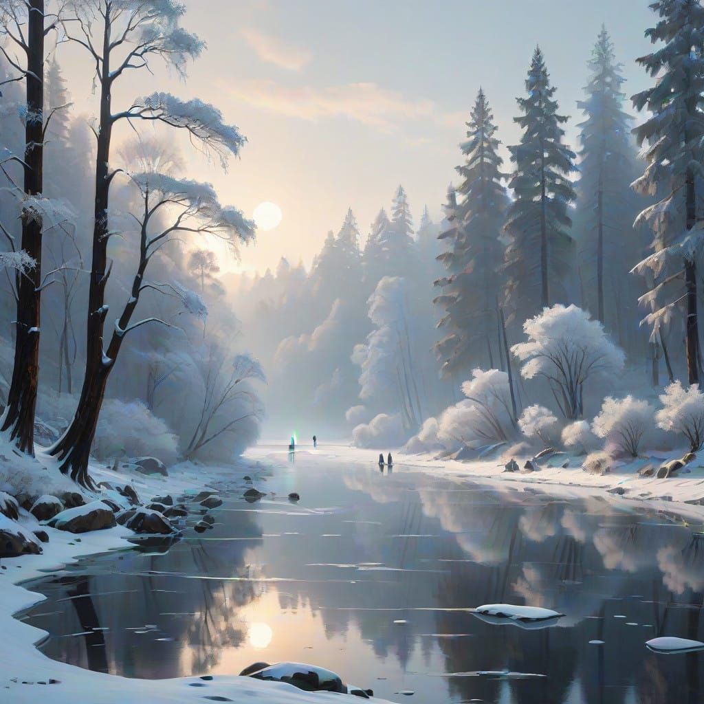 Serene Winter Landscape Painting in Photorealistic Style
