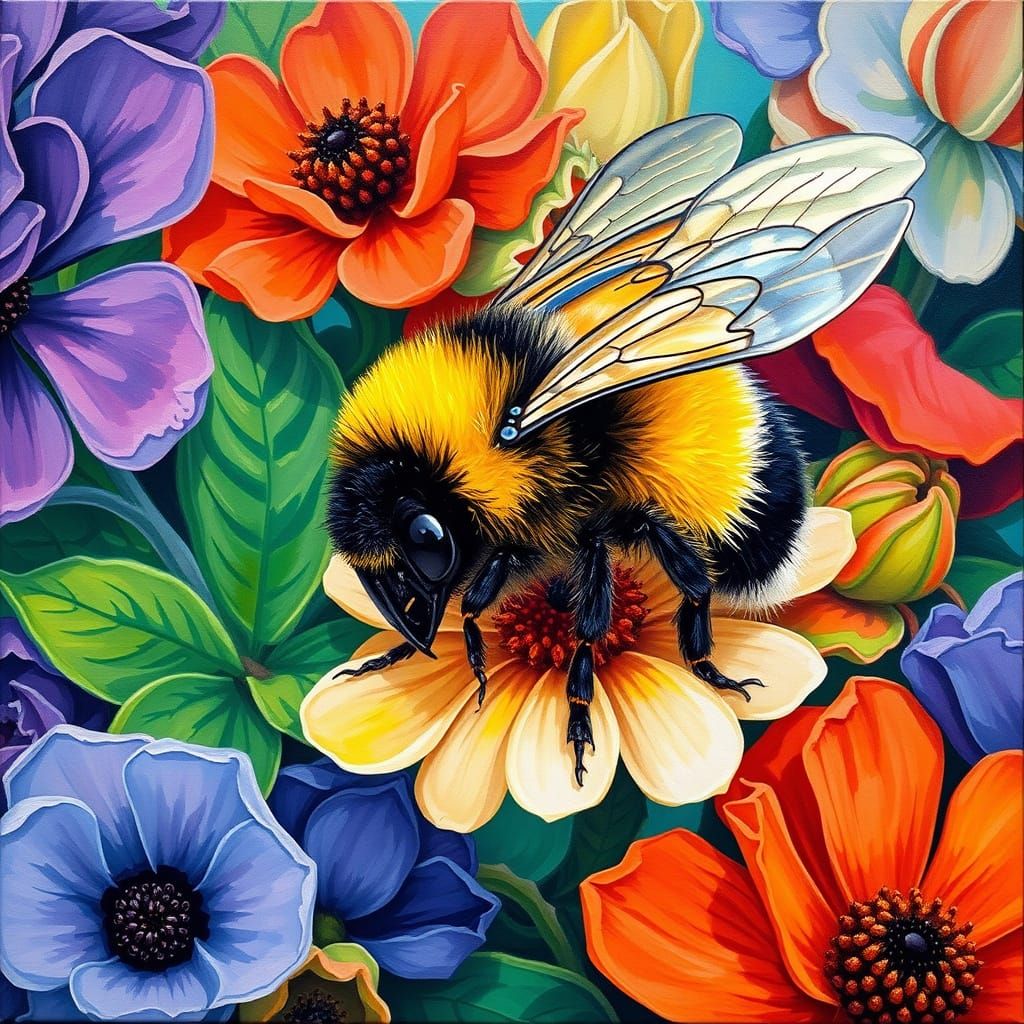 Bumblebee in Impressionist Gouache Style