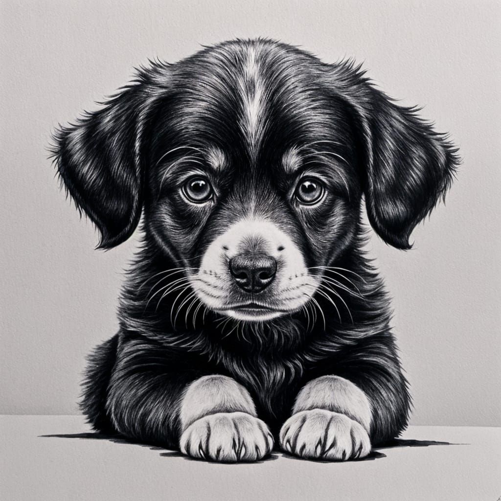 Surreal Ink Sketch of Joyful Puppy Play