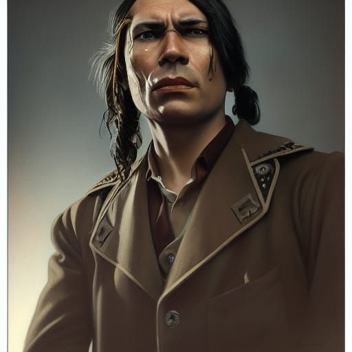 Native American Detective Portrait in Art Nouveau Style