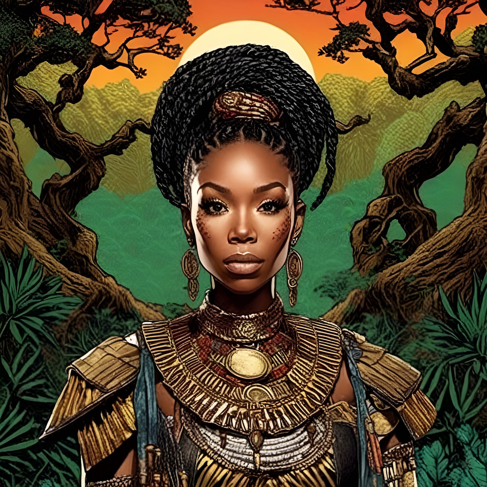 Wakandan Warrior Portrait in Comic Book Style