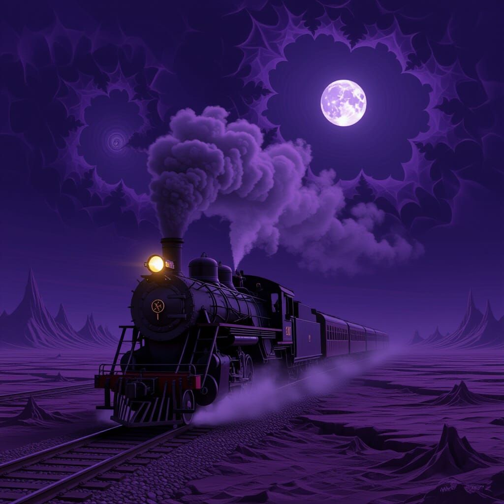 Steam Train in Warped Alien Landscape