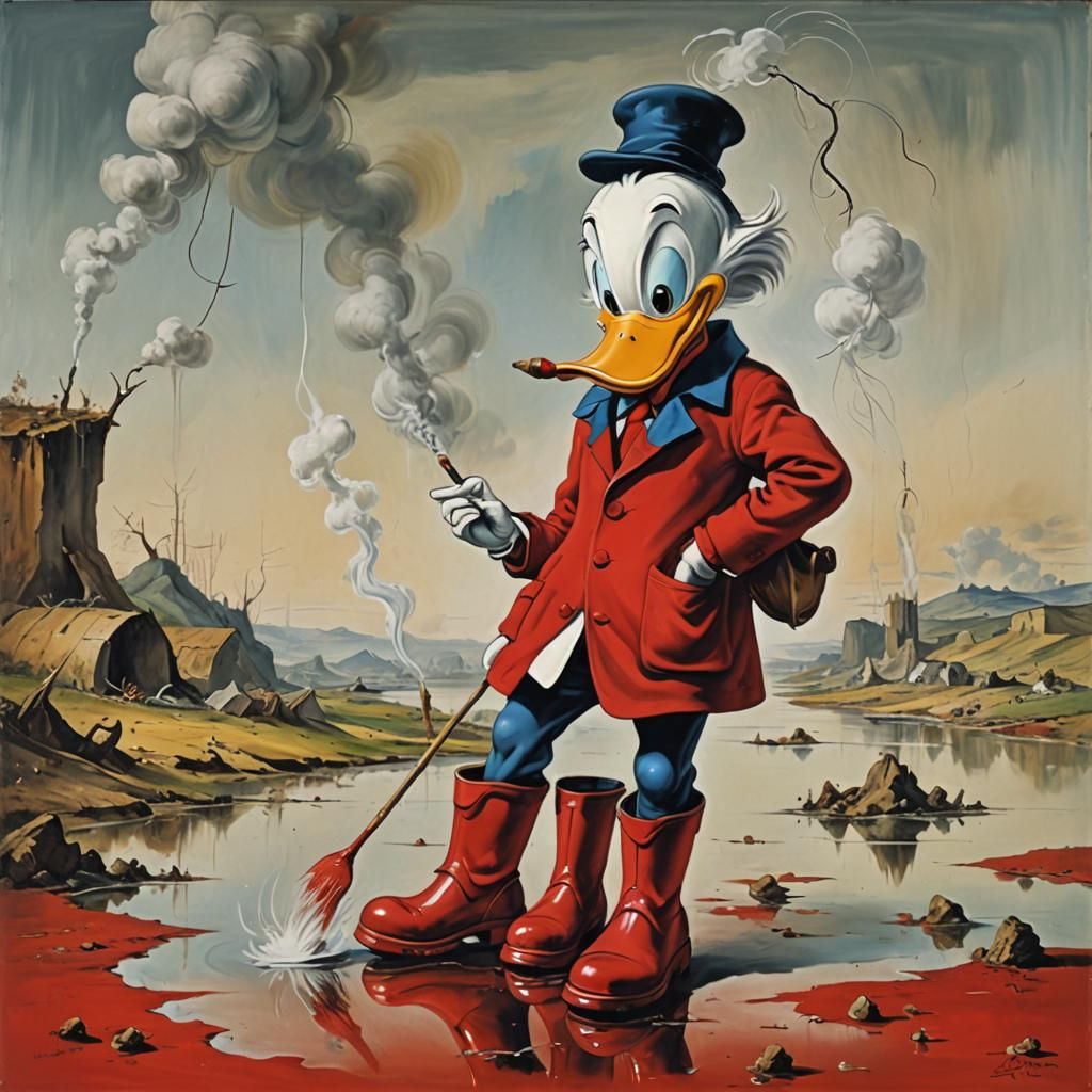 Donald Duck Goat in Red Wellies: Surrealist Art