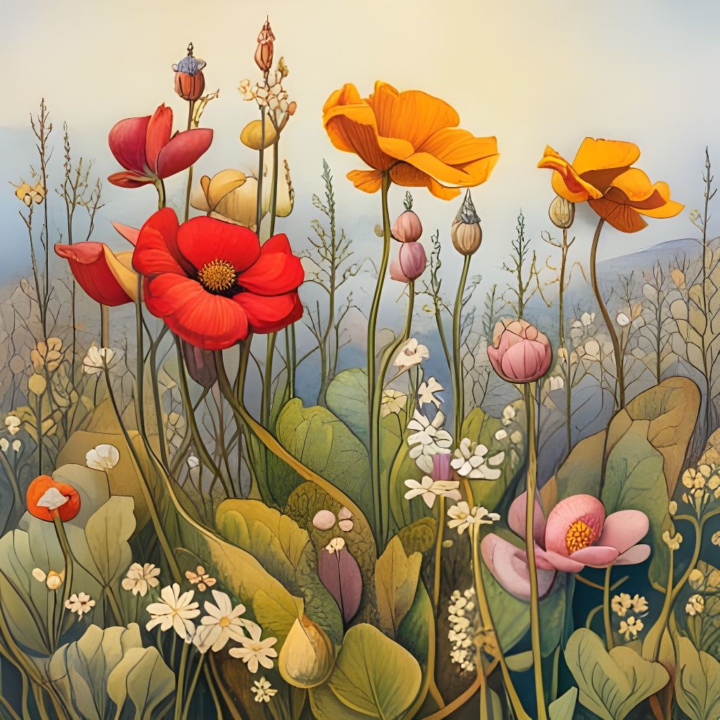 Botanical Wildflower Illustration in Vintage Style