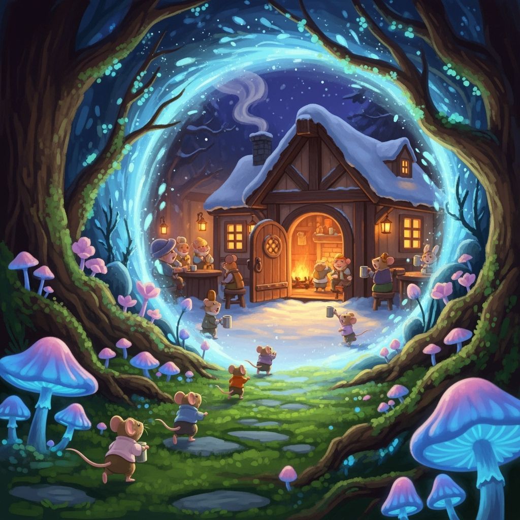 Mice Portal to Cozy Tavern in Winter