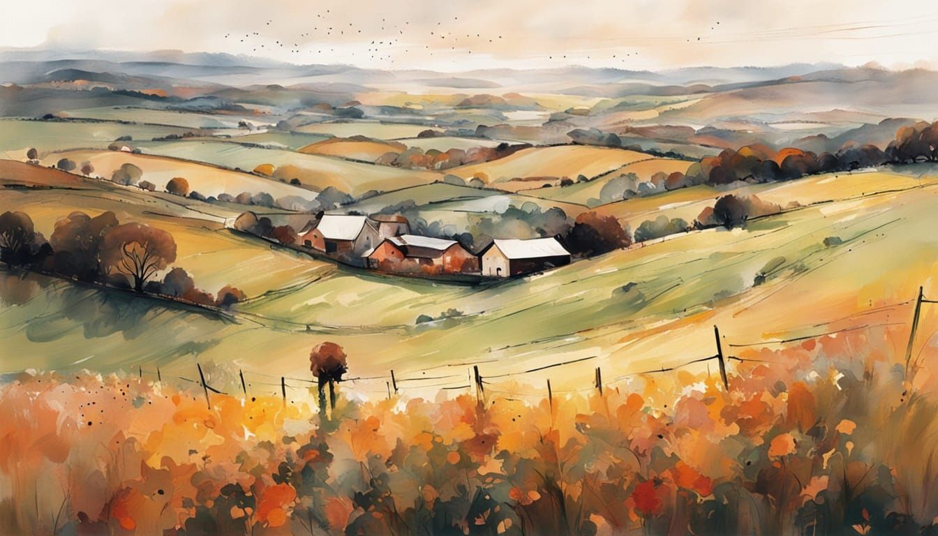 Golden Hour Autumn Hills and Farms