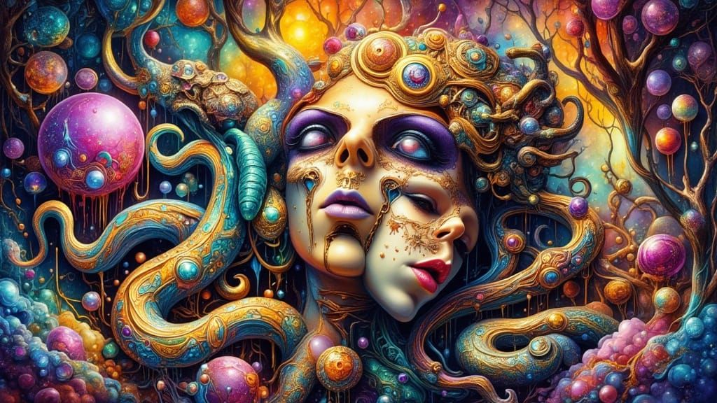 Surrealistic Vision of Medusa's Radiant Ointment in a Psyche...