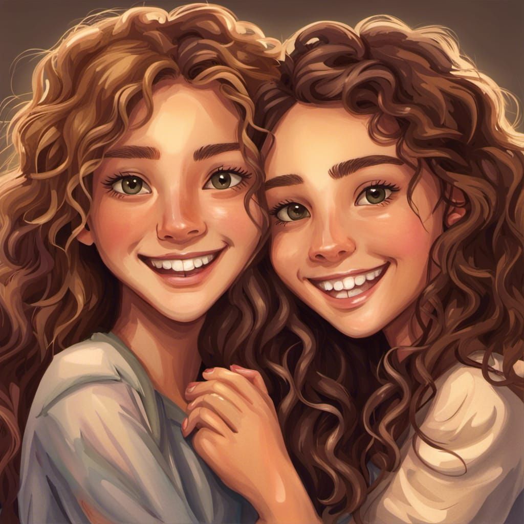 Teenage Girl Friends Hugging in Detailed Fantasy Art