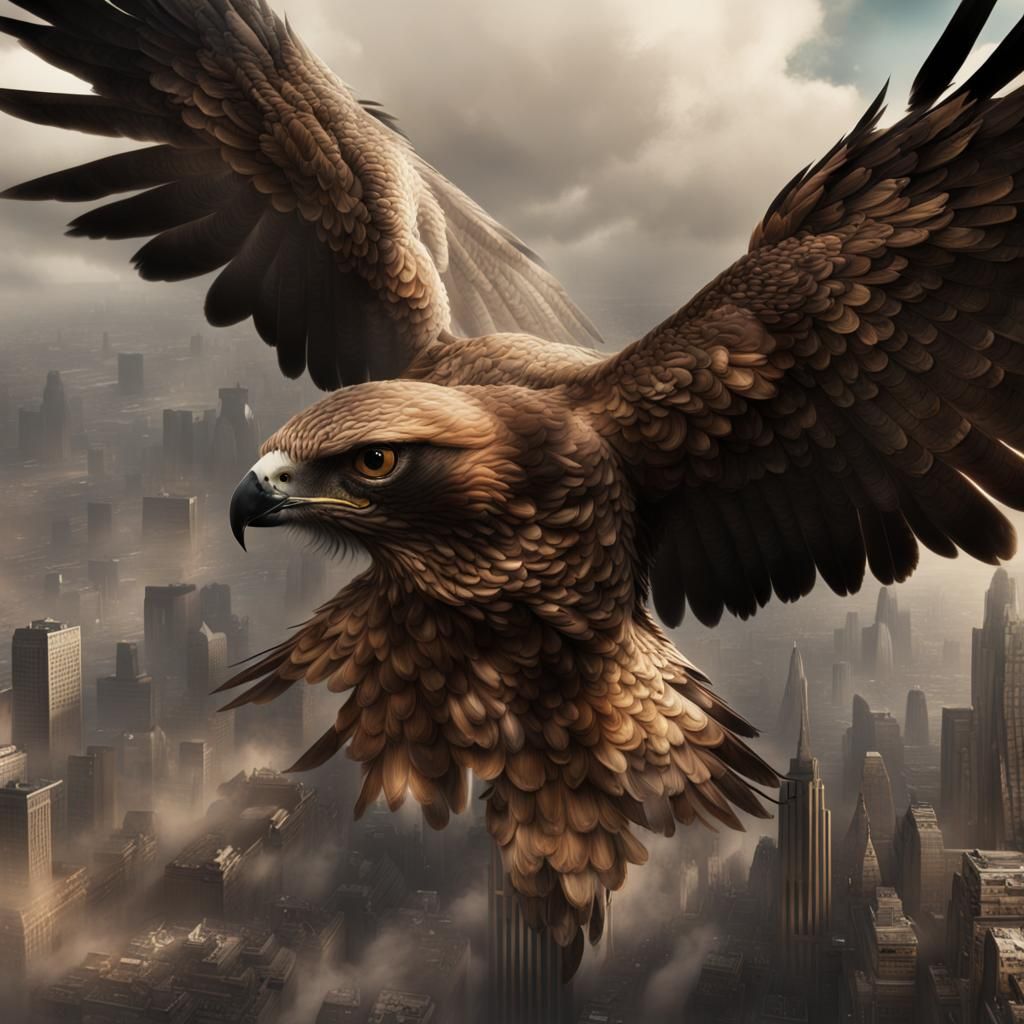 Epic Hawk Portrait in Digital Matte Painting Style