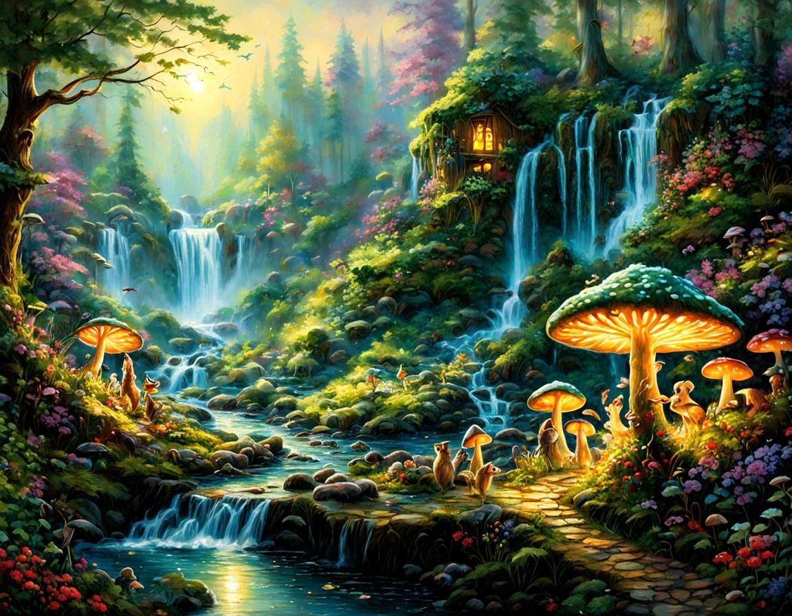 Fantasy Realism Woodland Celebration in Mixed Media