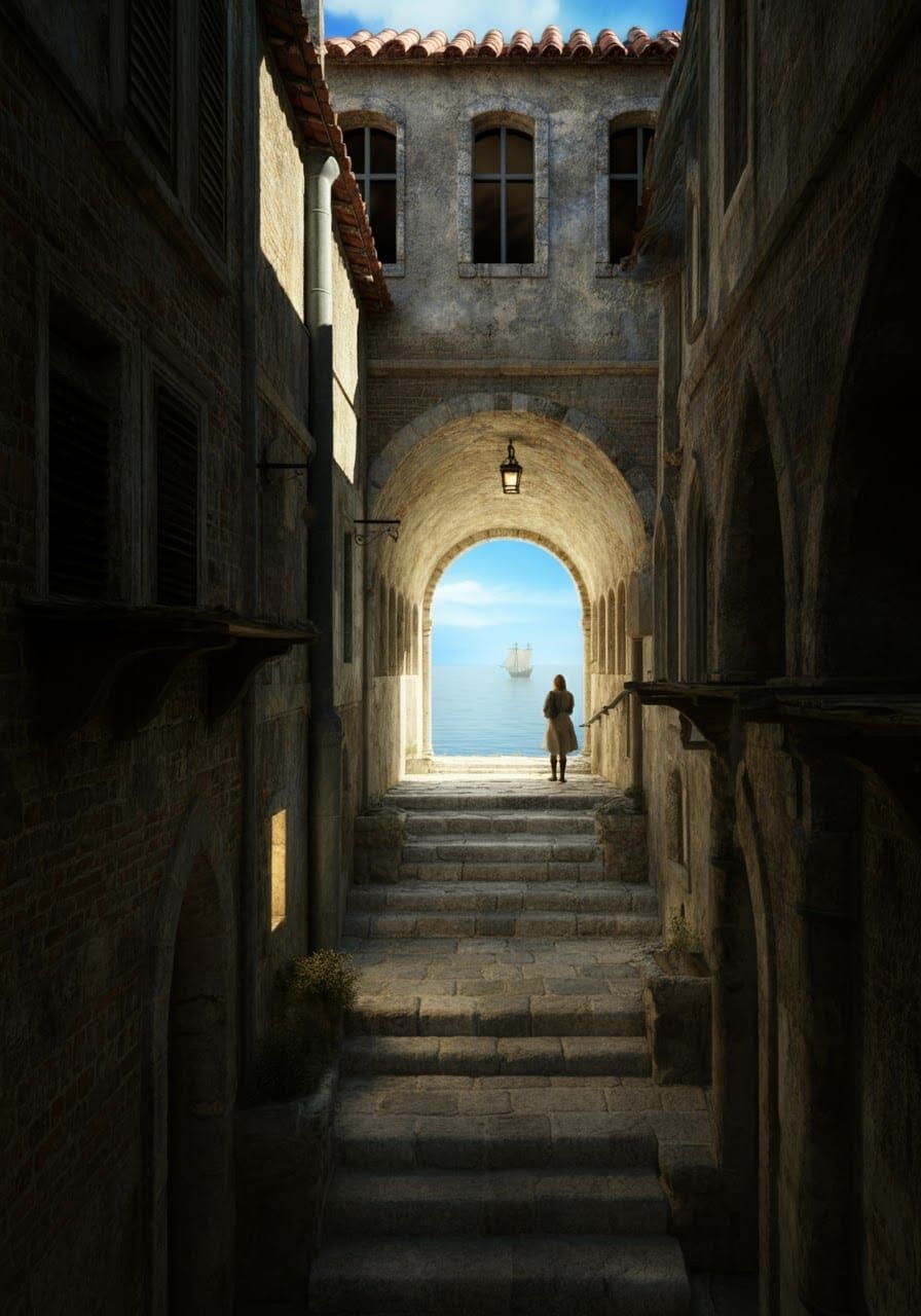 Surreal Rooftop Vista in Atmospheric Perspective