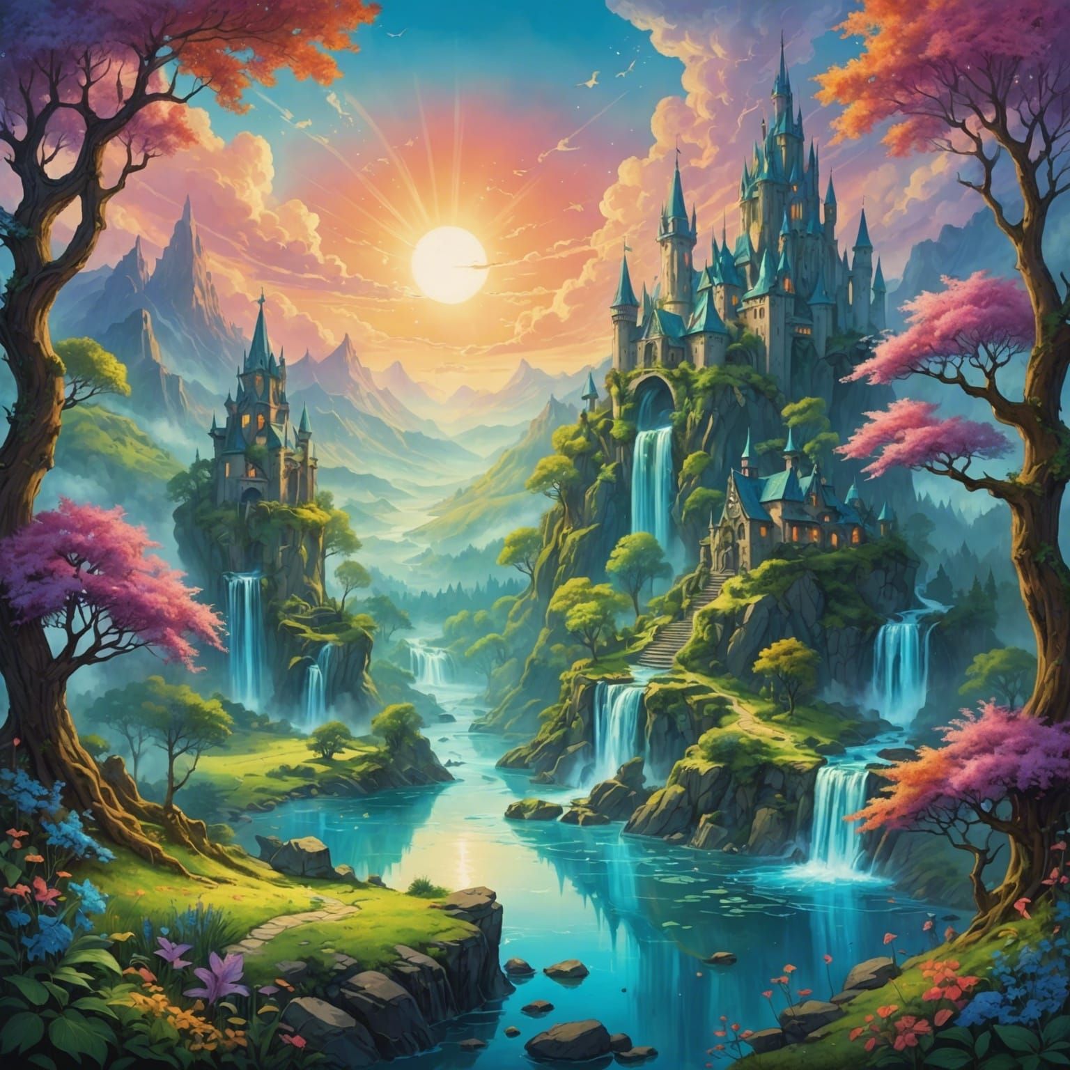 Ethereal Color Drawing of a Mythical Realm