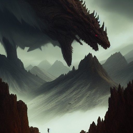 Dark Fantasy Monster over Mountains in 8K