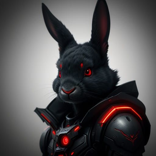 Cyborg Rabbit with Glowing Eyes: Digital Matte Painting