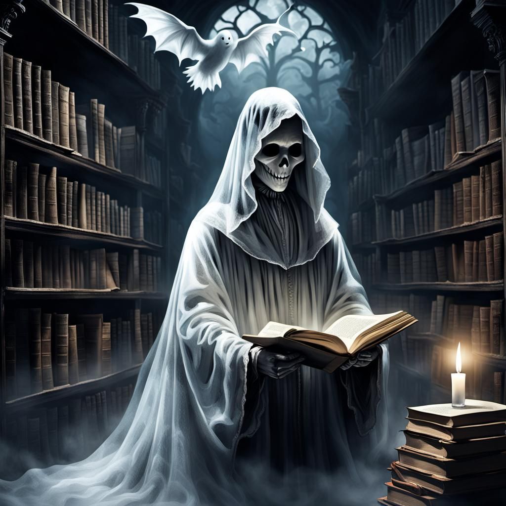 Haunted Library: Ghosts Reading by Lantern Light