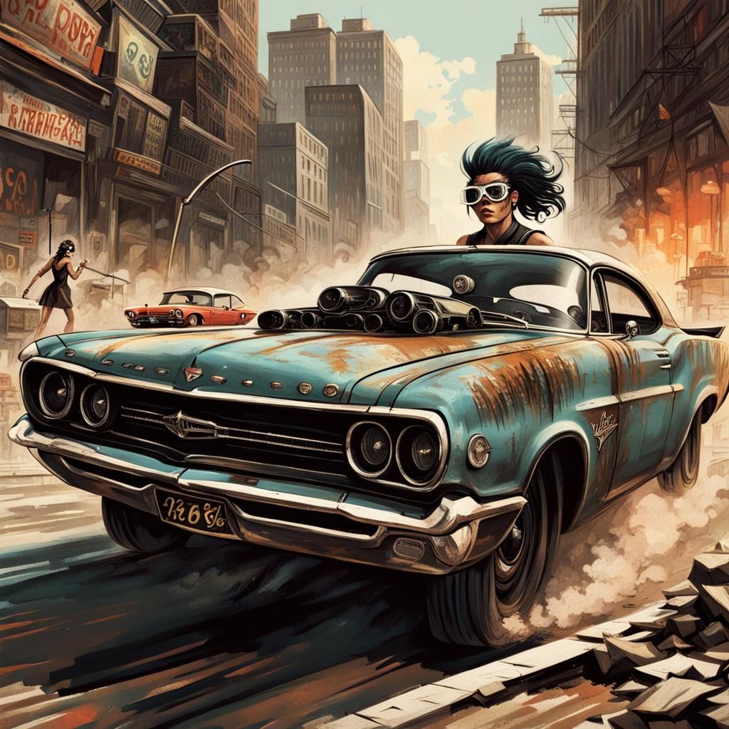 Woman Races Muscle Car Through Apocalyptic City