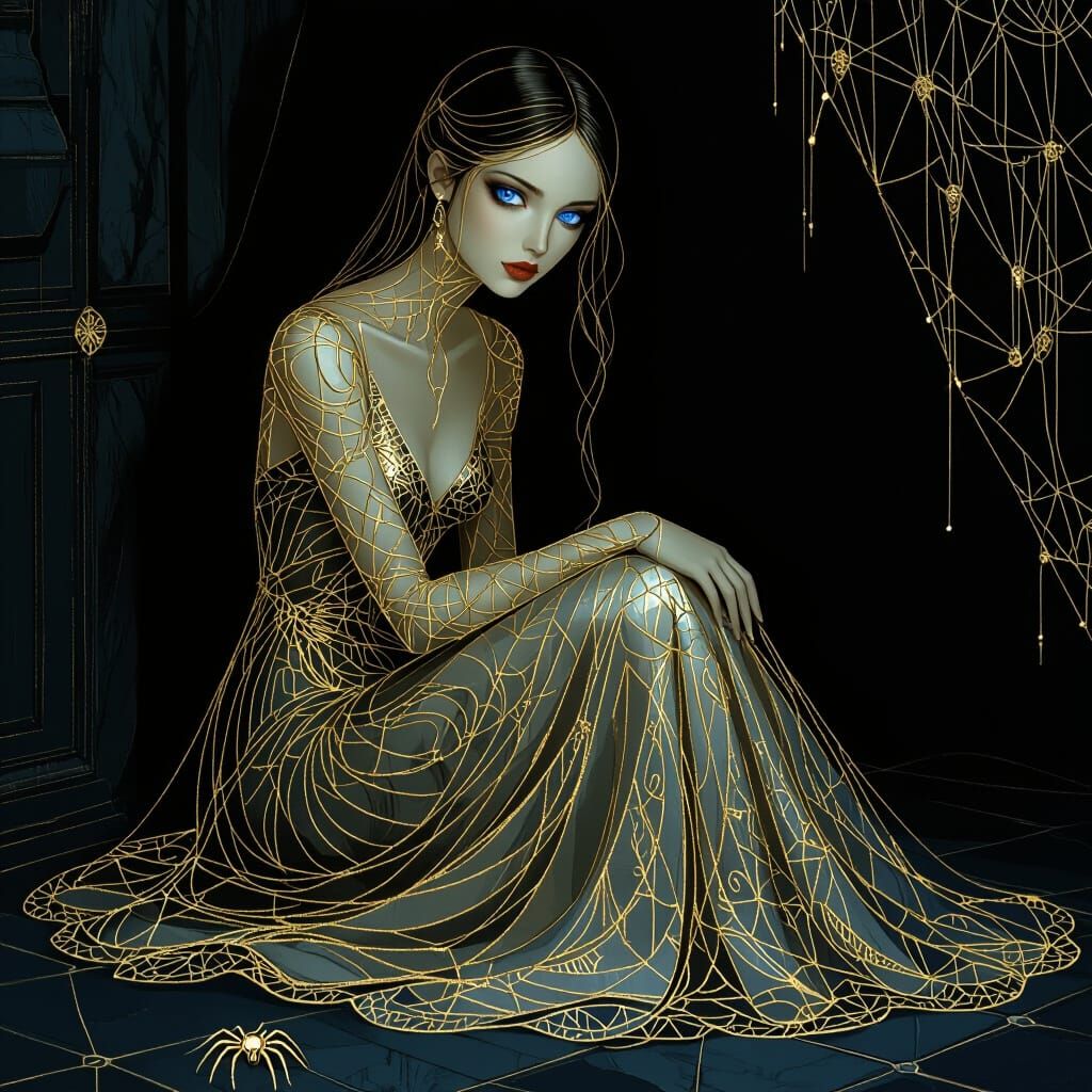 Ethereal Woman Constructed of Gold and Silver Thread