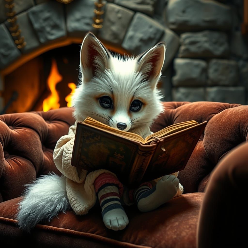 Enchanting Fox Reading a Book in Dreamlike Setting