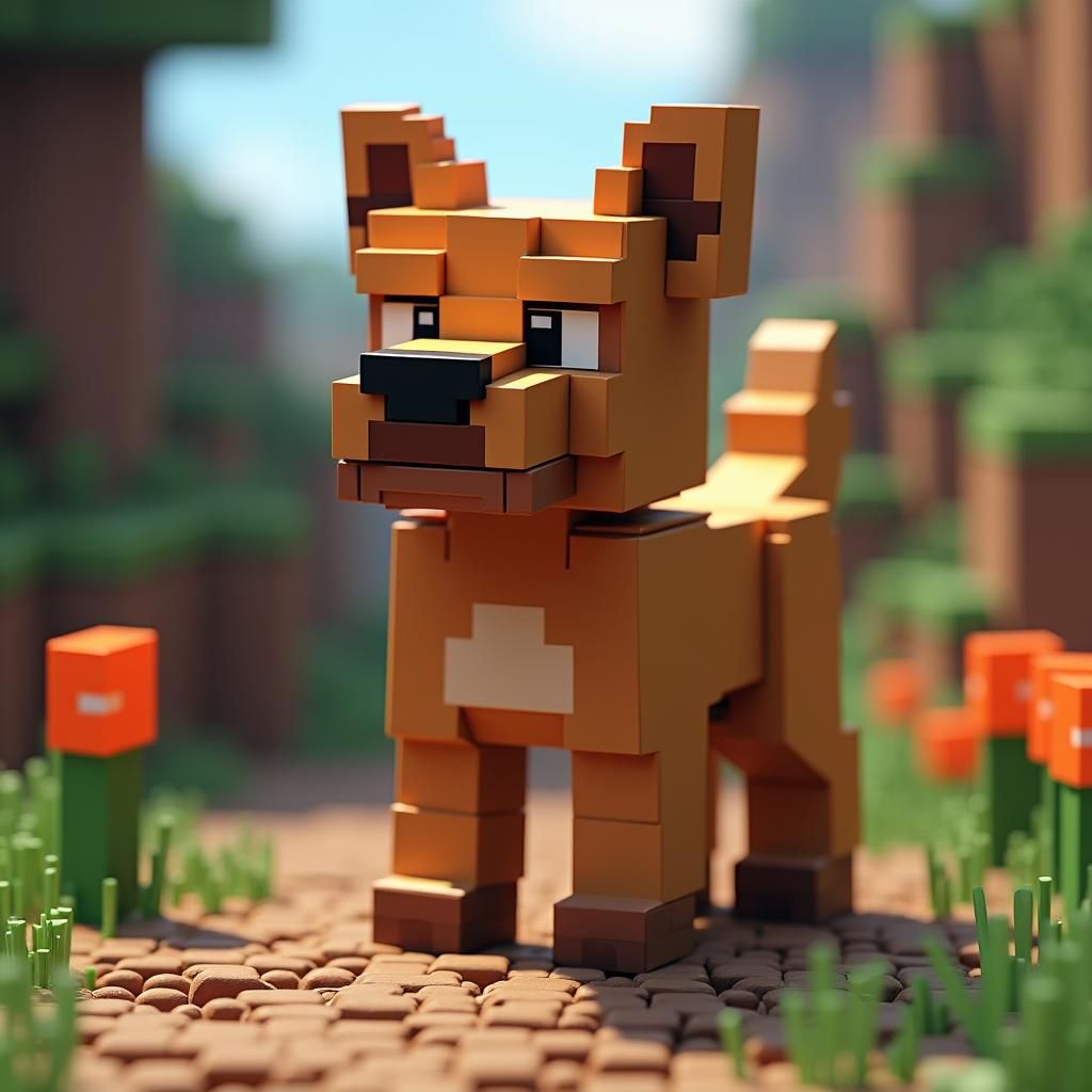 Photorealistic Minecraft Dog in 3D Cinematic Style