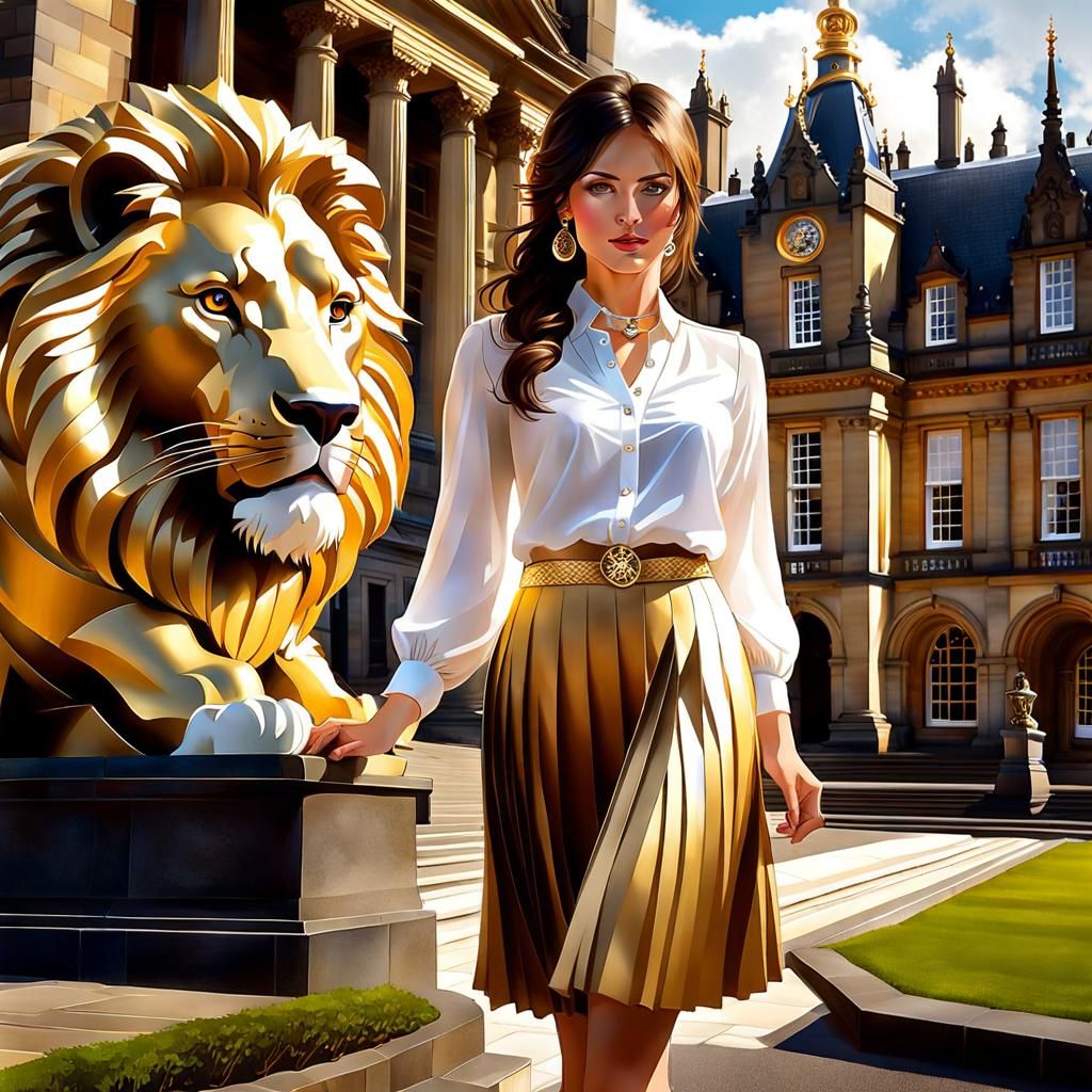 Beautiful Preppy College Student with Braided Hair at Lion-Themed Scottish Elite University