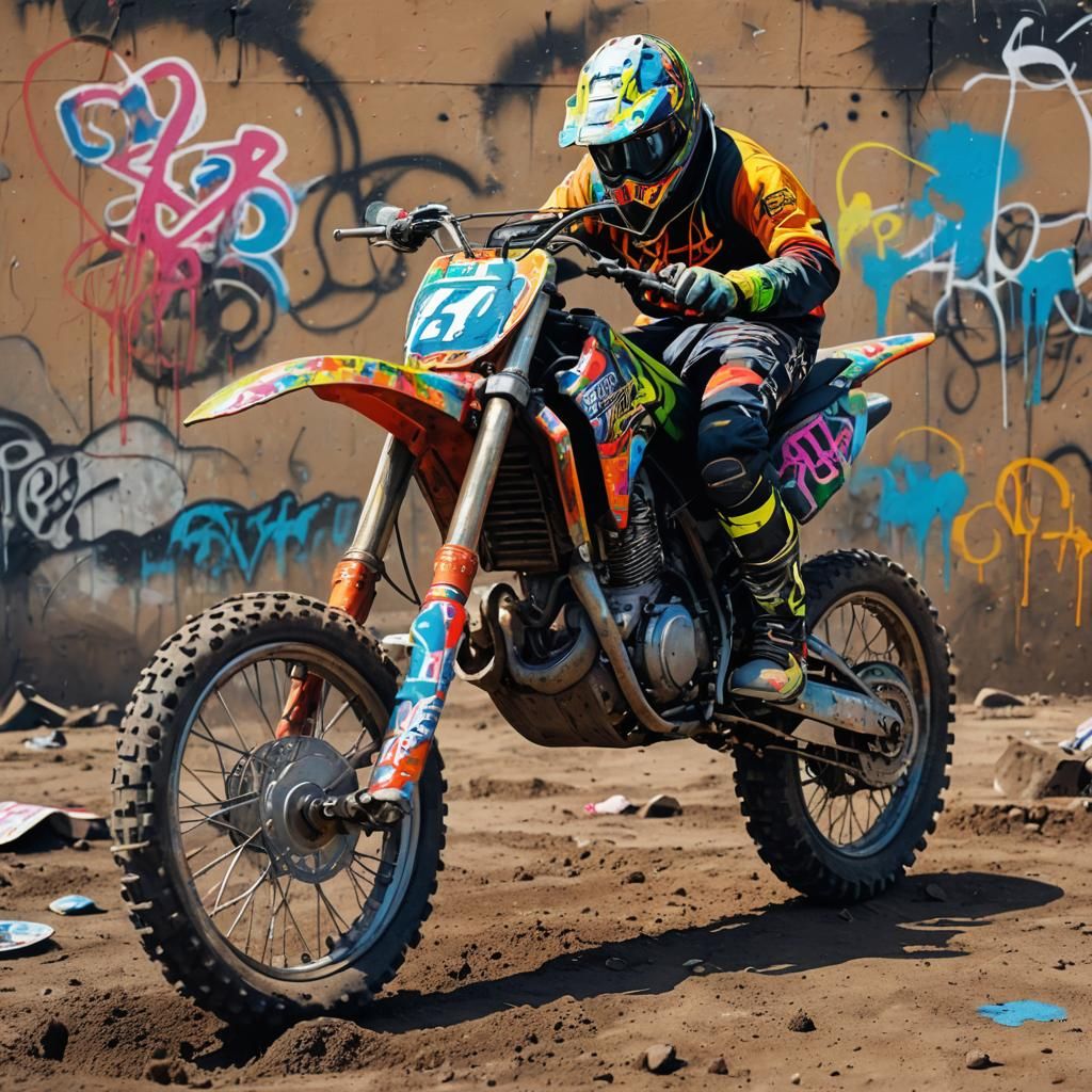 Dirt Bike on Field in Graffiti Street Art