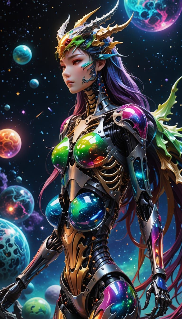 Anime Dragon Girl in Cosmic Architectural Background