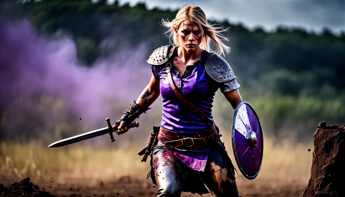 Fierce Vandal Shield-Maiden in Battle