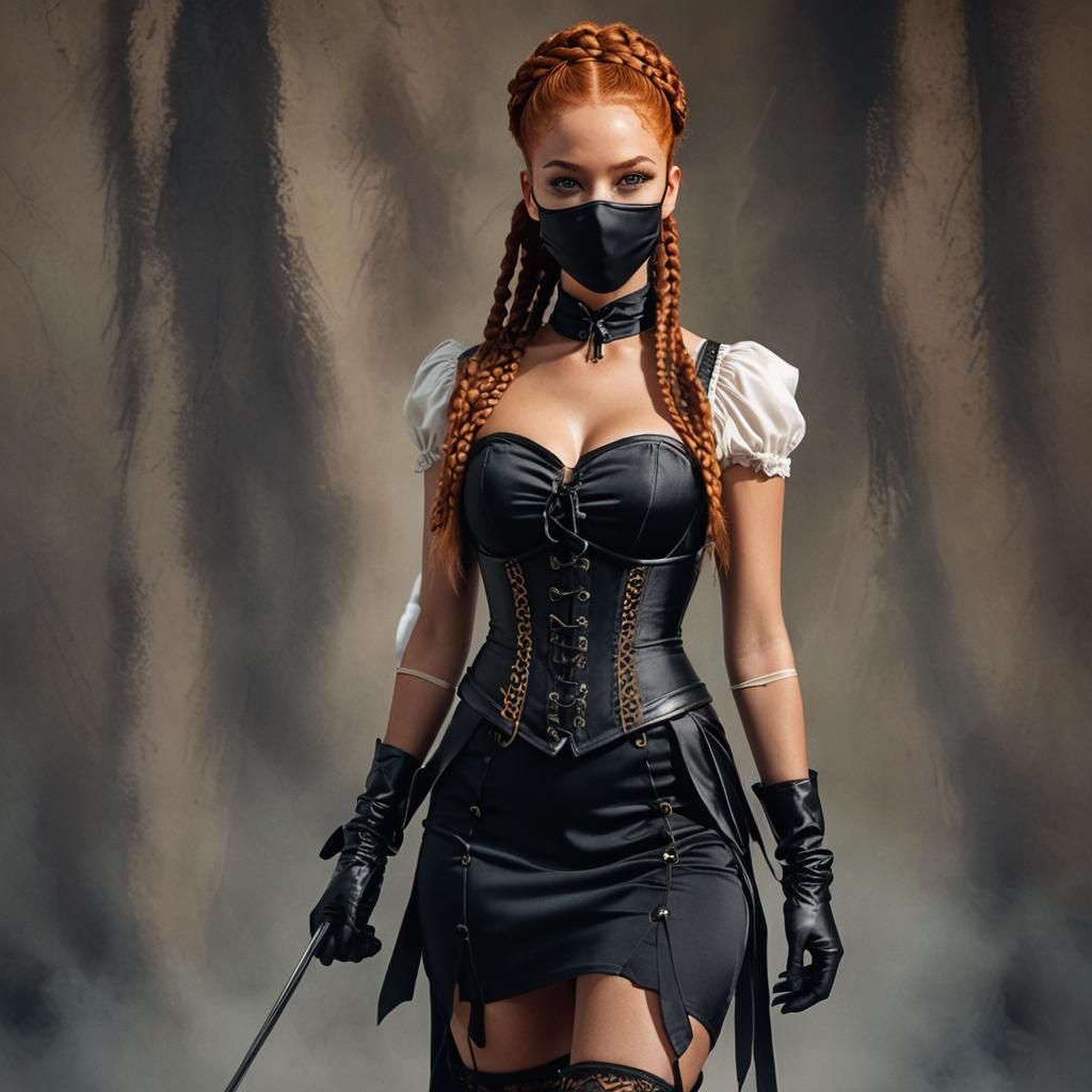 Woman with Braids in Corset, Hyperrealistic Art