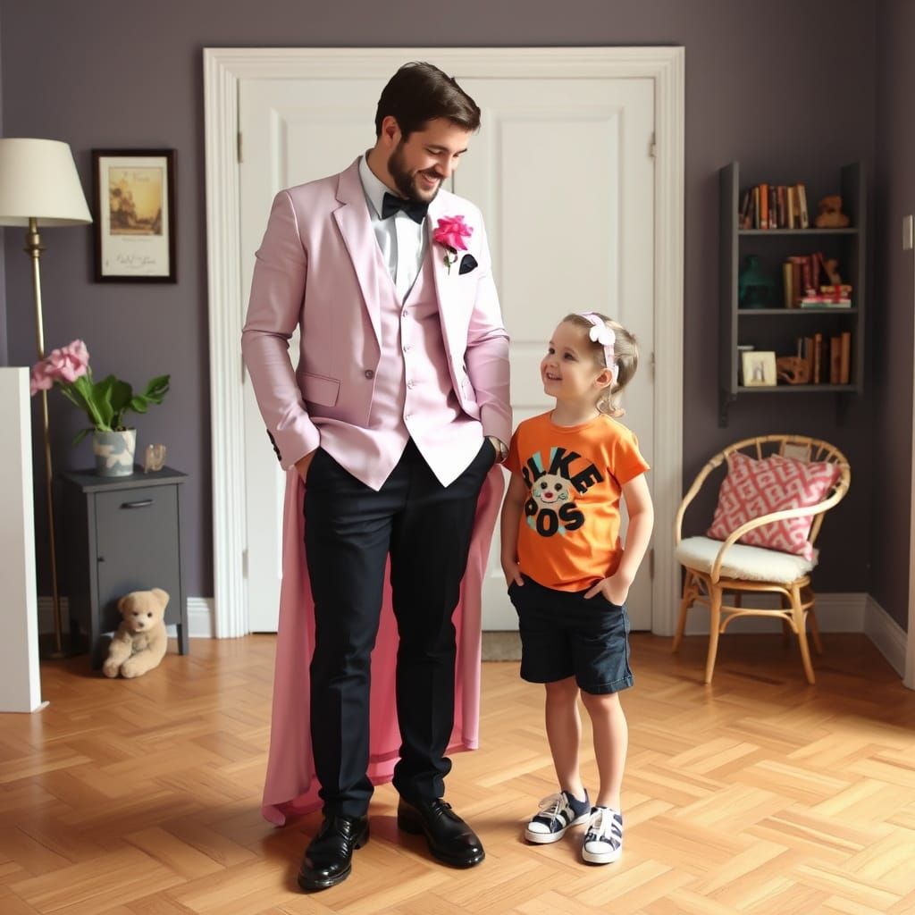 Dad in Pink Dress Makes Daughter Laugh