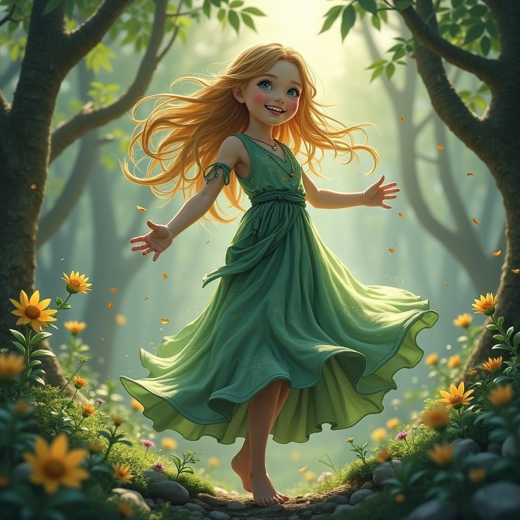 Whimsical Children Play in Enchanted Forest