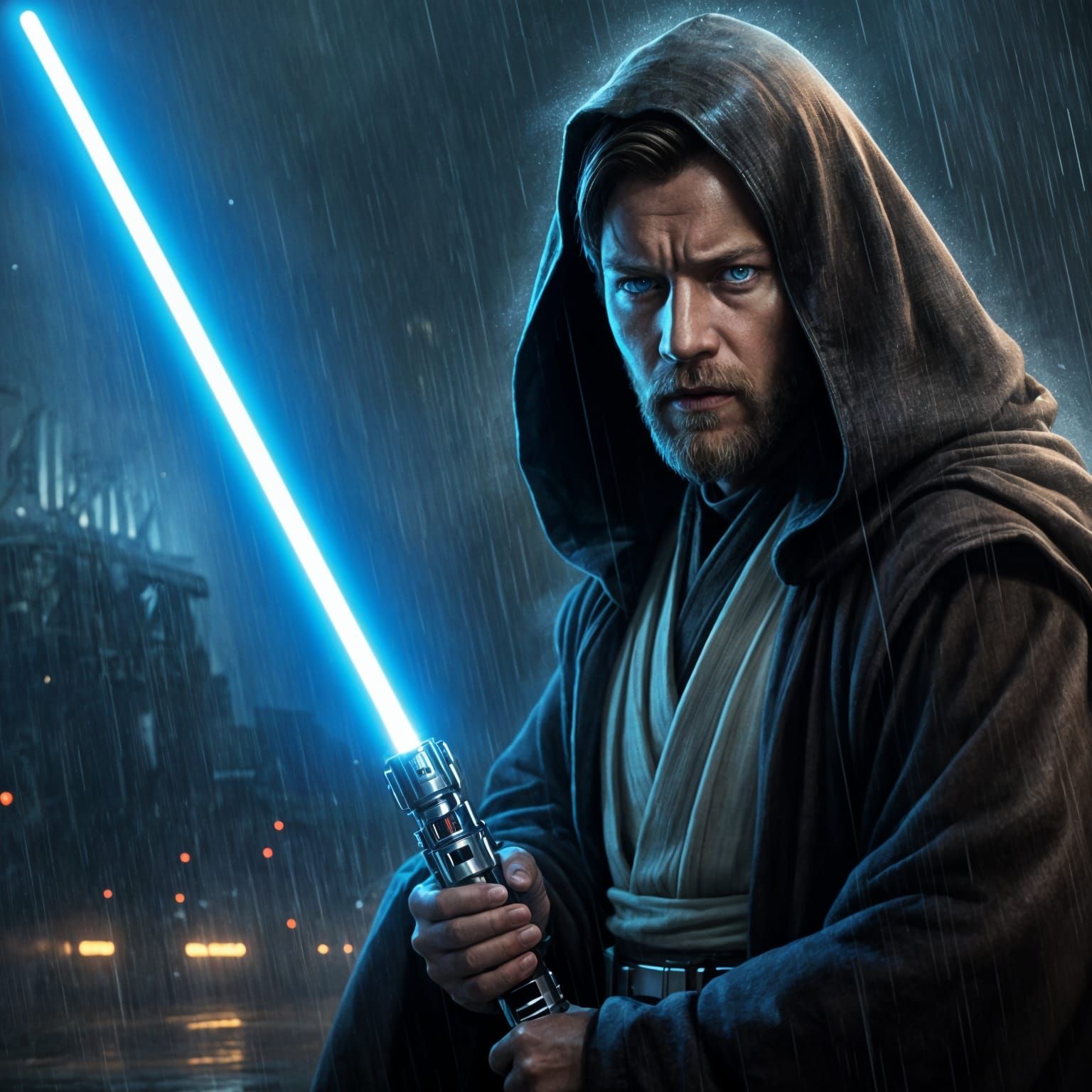 Obi-Wan Kenobi Portrait on Kamino with Lightsaber