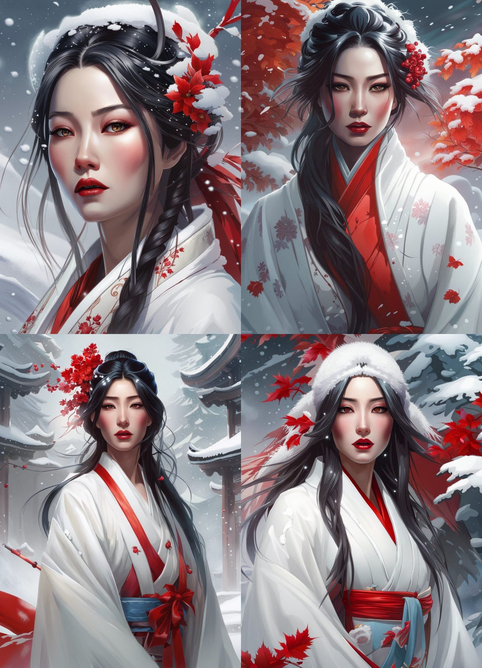 Ethereal Yuki-Onna Portrait in Art Nouveau Style