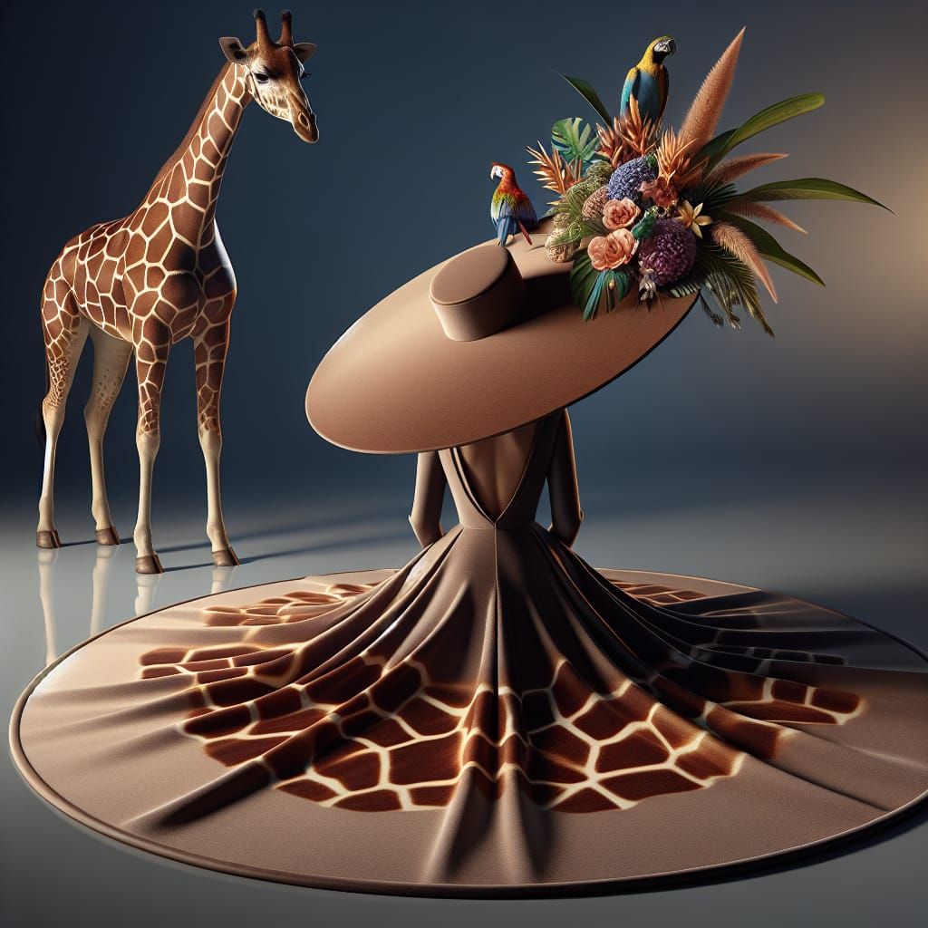 Surreal 3D Art: Woman and Giraffe in Harmony