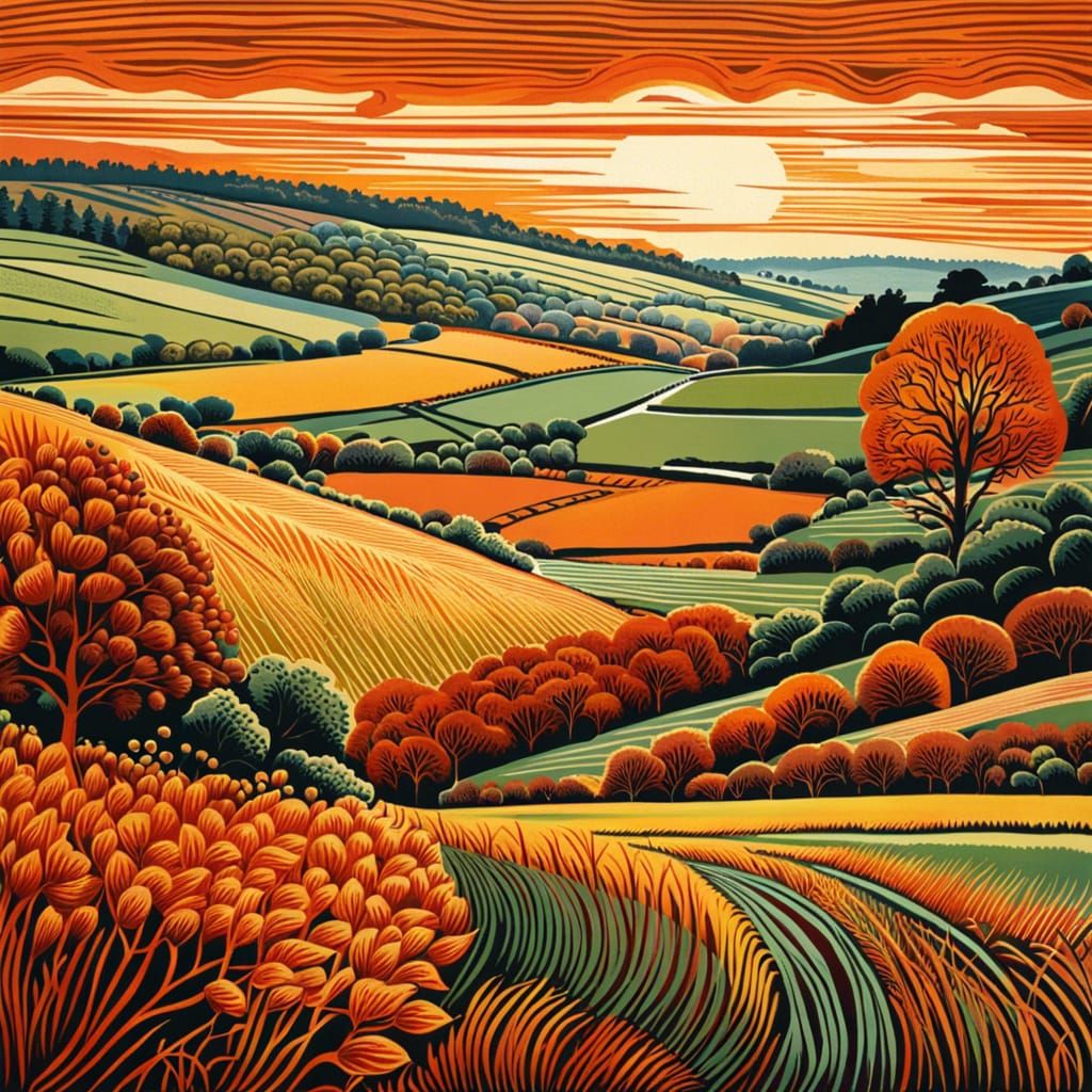 Autumn Landscape with Fields in Painterly Style