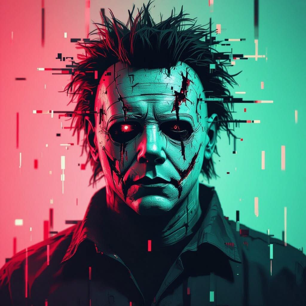 Michael Myers in Digital Maelstrom with Glitched Mask
