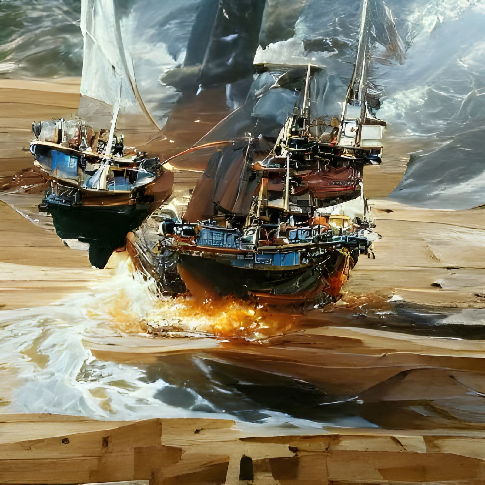 Pirate Ship Battle in Oil Painting Style