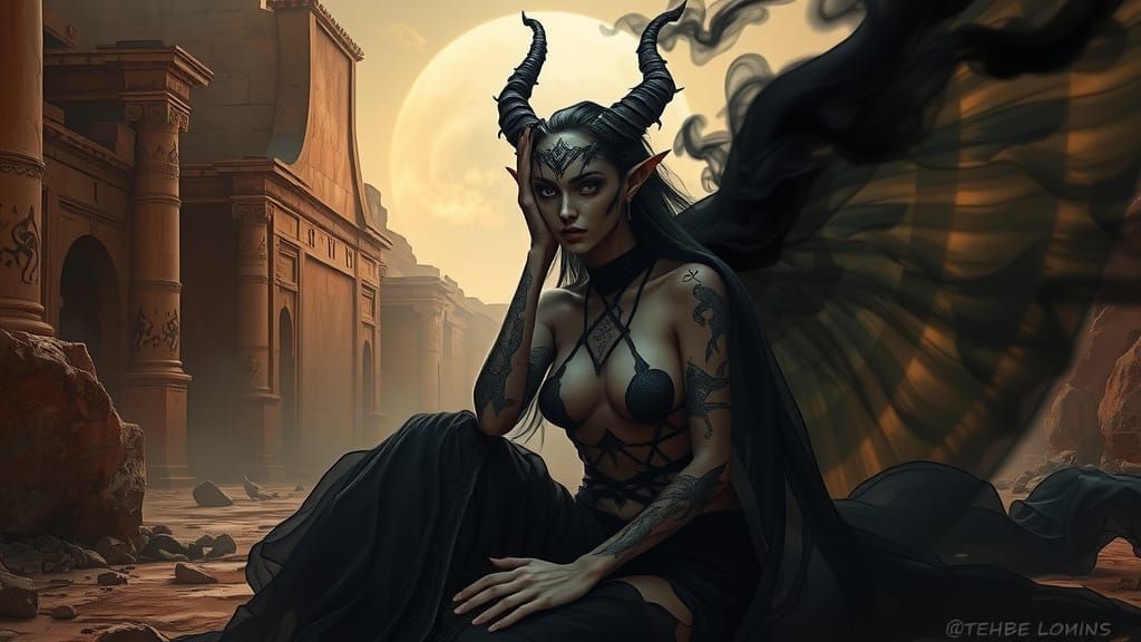 Ethereal Djinn Among Ancient Desert Ruins