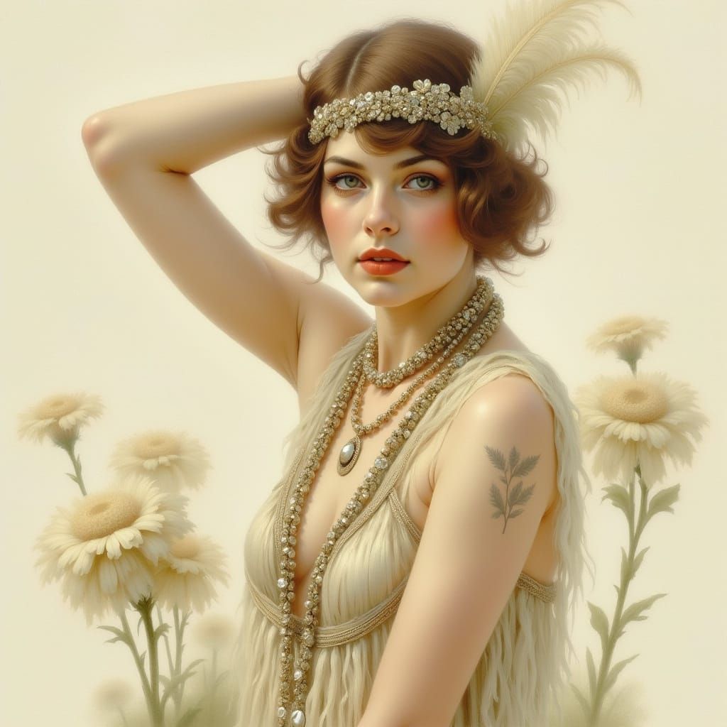 Elegant Flapper in Art Nouveau Style
