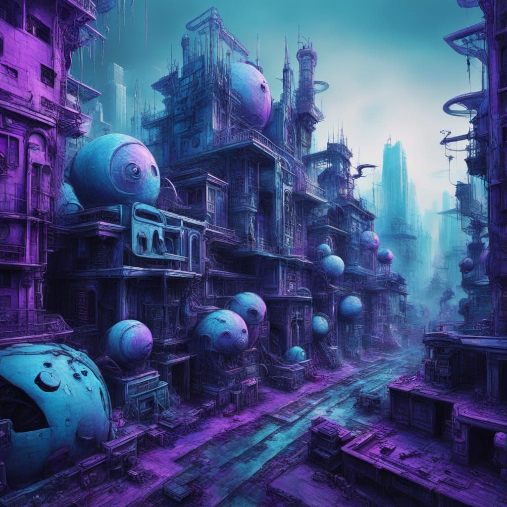 Hot Purple Archaic Cerulean Abstract Surrealism