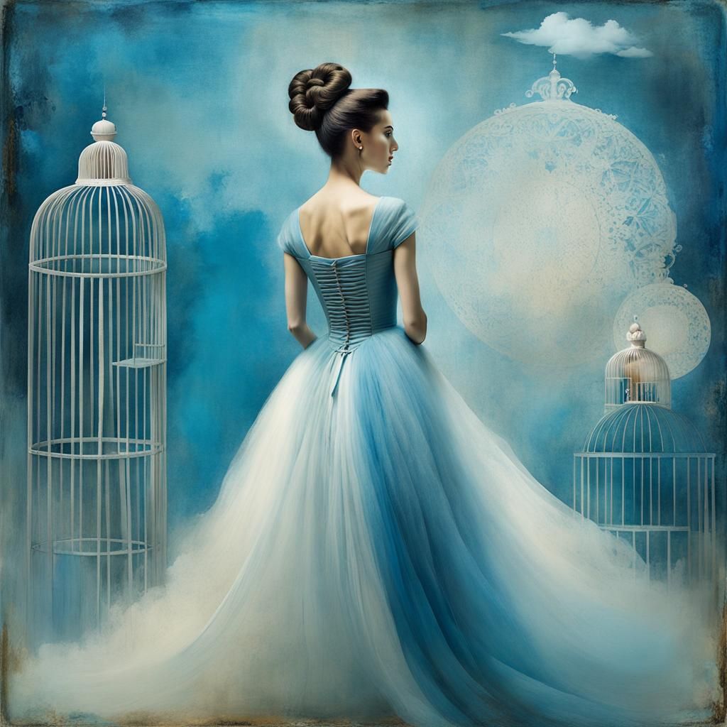 Surreal Woman with Ethereal Updo in Dreamscape