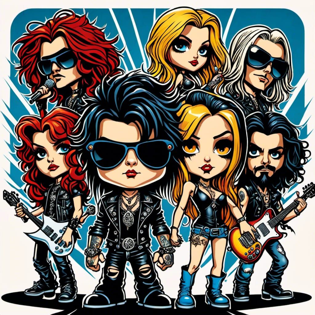 Teen Angel Rock Band in Rob Zombie Chibi Cartoon Style