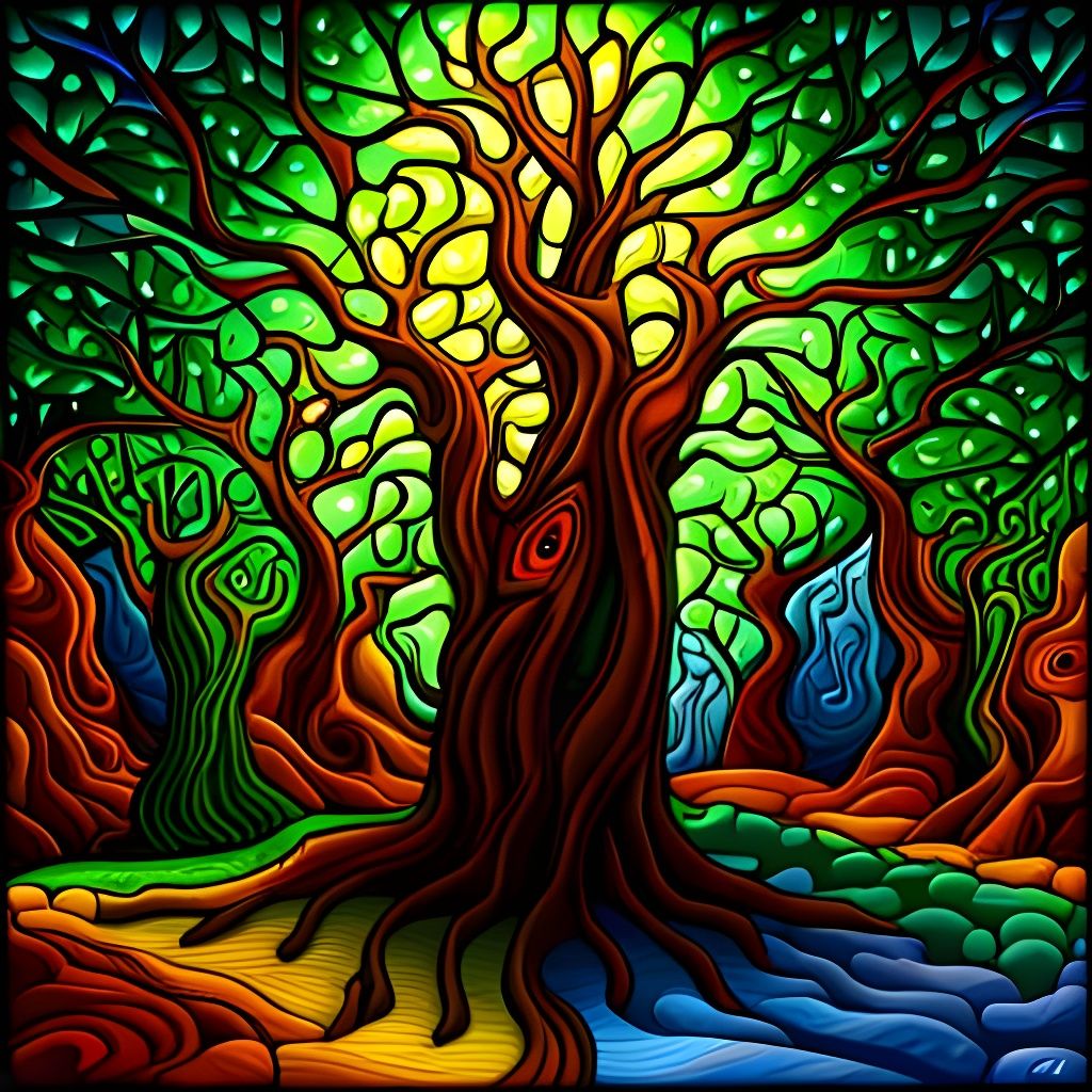 Stained Glass Forest in Expressionist Style