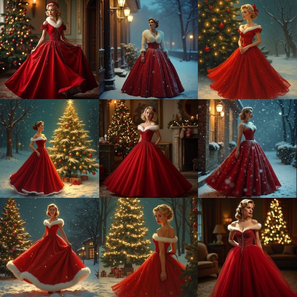 Vintage 1950s Woman in Red Gown