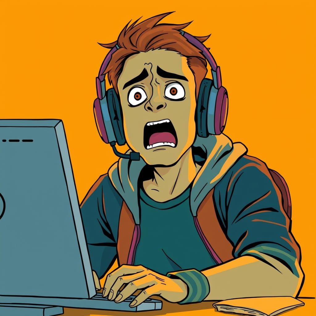 Frustrated Gamer in Shock, Digital Concept Art