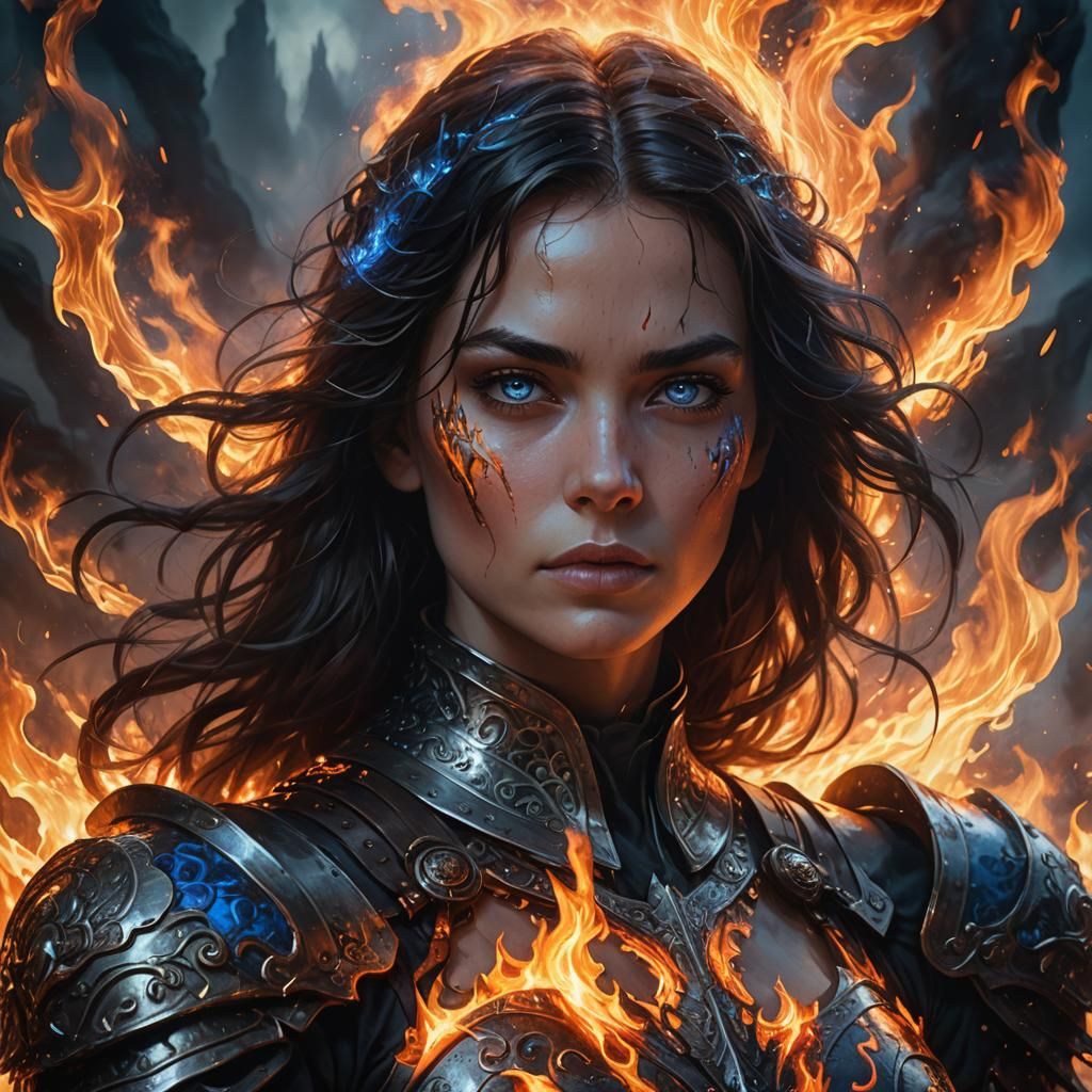 Woman in Fire Armor: Fantasy Art Portrait
