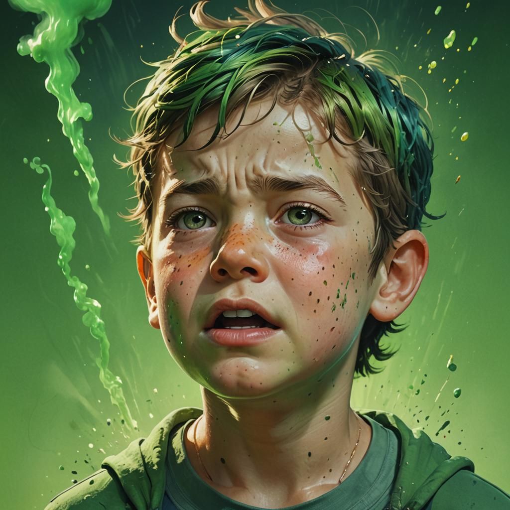 Boy and Green Gas: Hyperrealistic Digital Art