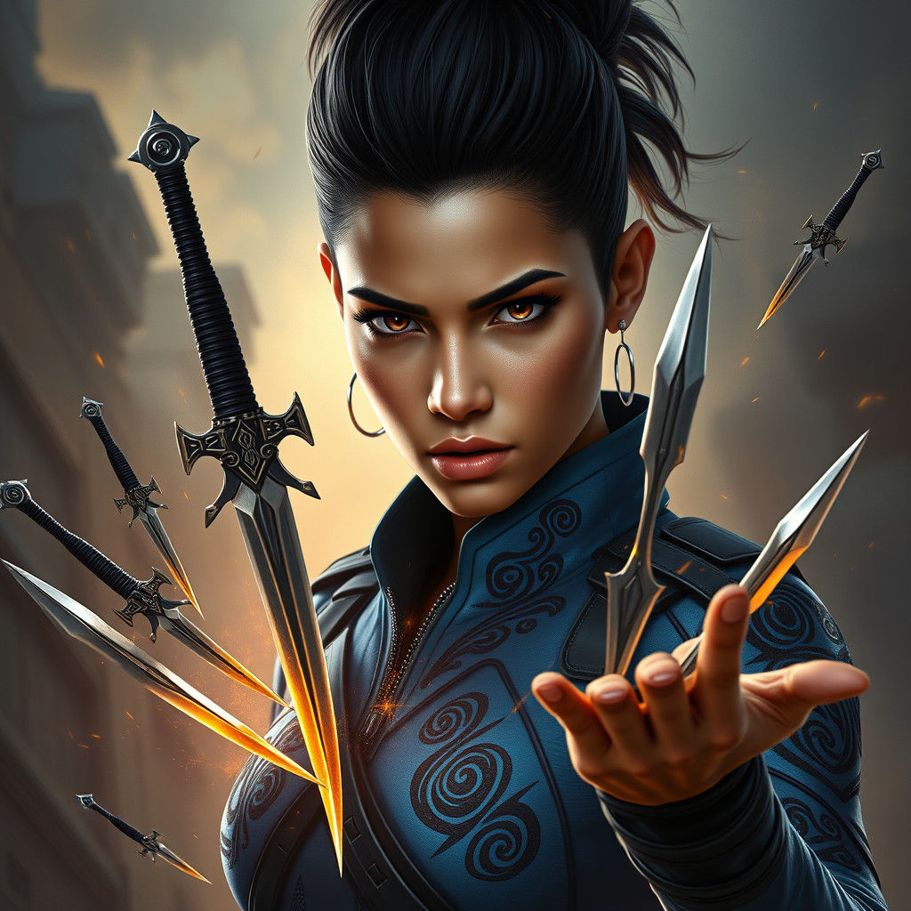 Telekinetic Woman in Tactical Suit, Fantasy Matte Painting